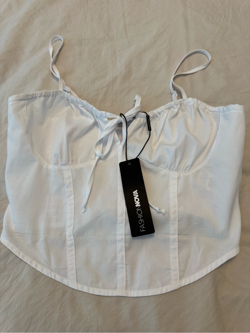 Fashion Nova White Bustier Cami with Tie Front